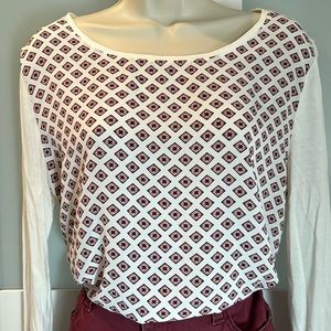 Loft outlet maroon and off white geometric print long sleeve t shirt Size Medium